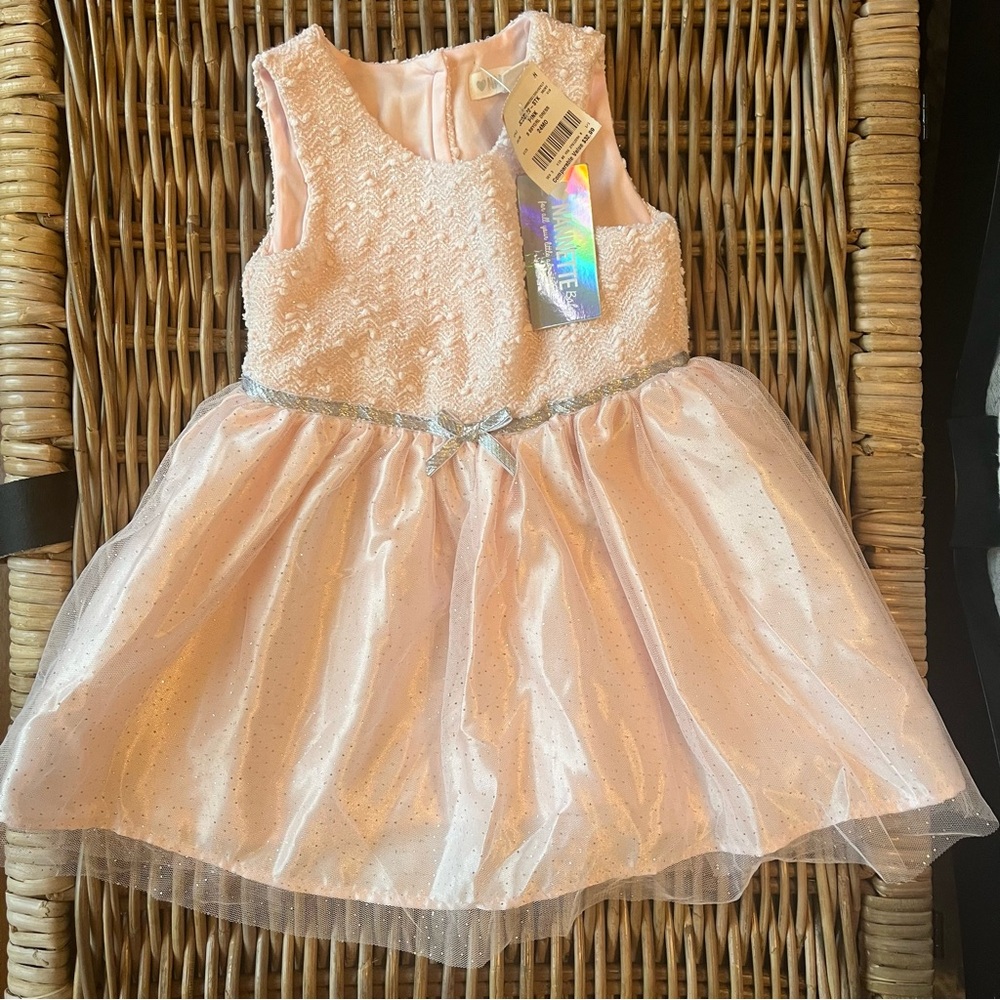 Nanette Baby Girls 24M Tulle Sparkle Easter Silver Bow Sleeveless Formal Dress